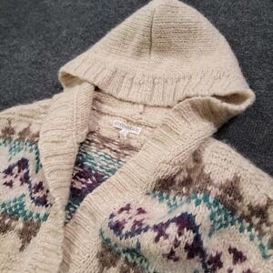 Aéropostale Women Hooded Alpaca Blend Sweater Cardigan Small Fair Isle
